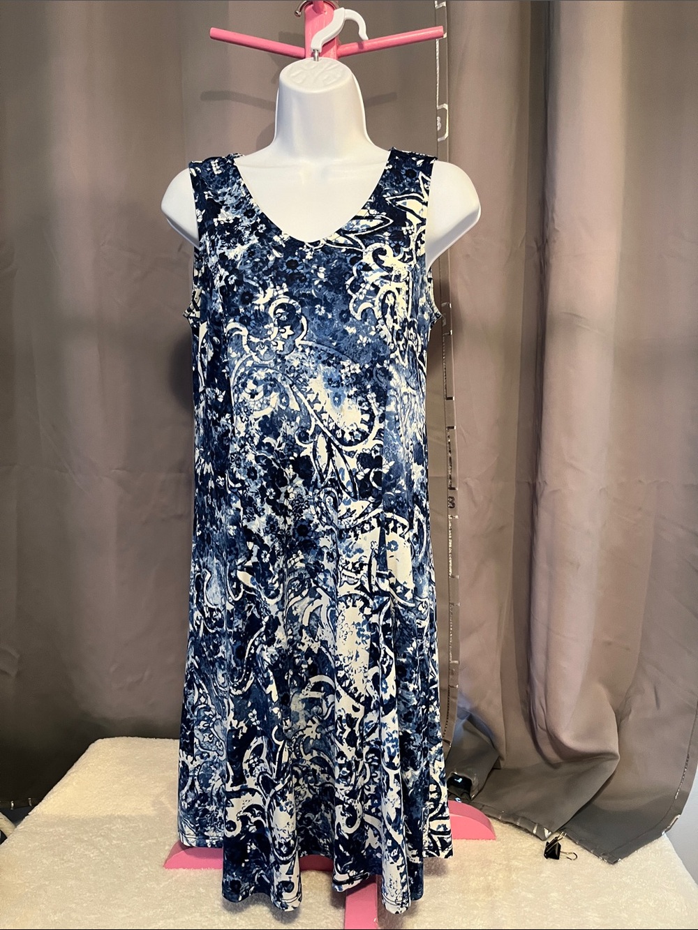 Kim Rogers Navy & White Paisley-Print Sleeveless Maxi Dress